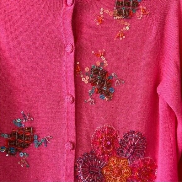 VTG Michael Simon Sequin Beaded Embellished Pink Cardigan Sweater SZ Small - Picture 4 of 6
